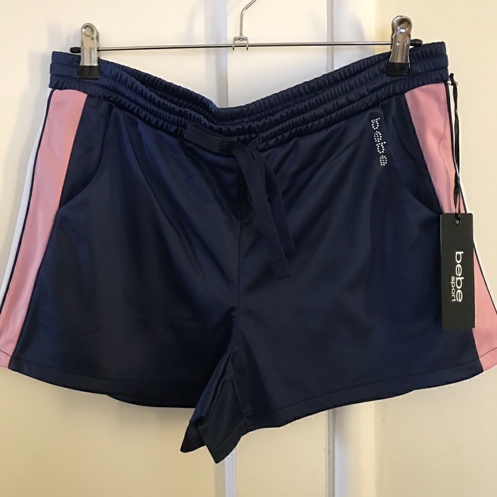 Bebe Sport Striped Tricot Activewear Track Shorts